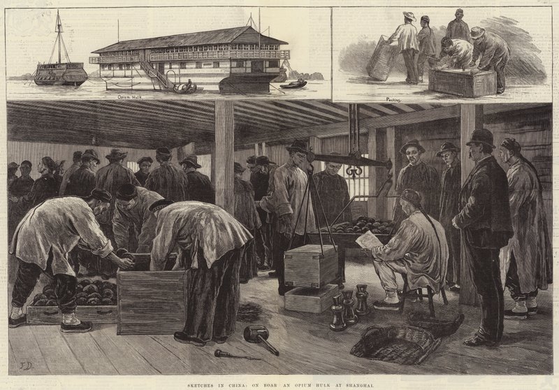 Esboços na China, a bordo de um Opium Hulk em Xangai de Frank Dadd