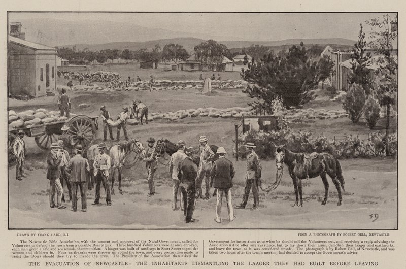 A Evacuação de Newcastle, os Habitantes desmantelando o Laager que eles construíram antes de Partir de Frank Dadd