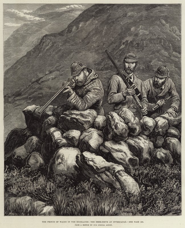 O Príncipe de Gales nas Terras Altas, a Deer-Drive em Invercauld de Frank Dadd