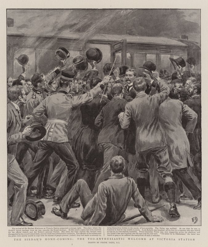 A vinda à casa do Sirdar, a bem-vinda entusiasta na estação de Victoria de Frank Dadd