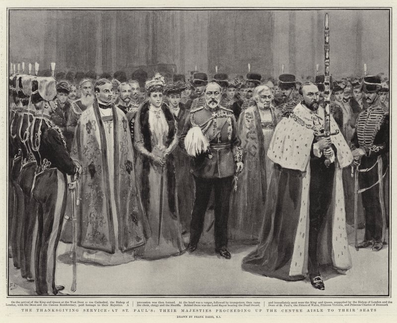 O Serviço de Ação de Graças em São Paulo, Suas Majestades, subindo o Corredor Central até seus assentos de Frank Dadd