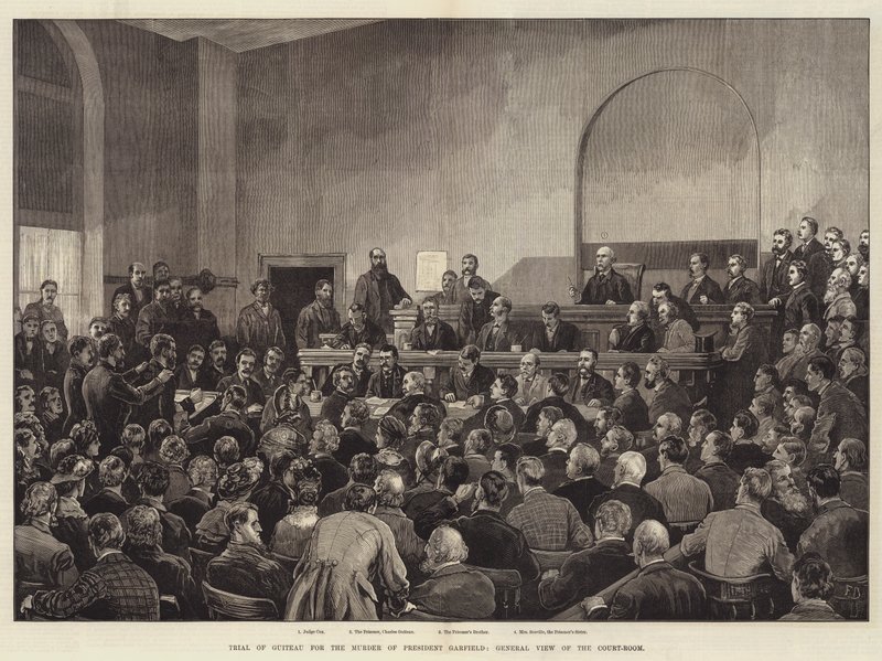 Julgamento de Guiteau pelo Assassinato do Presidente Garfield, Vista Geral do Quarto da Corte de Frank Dadd