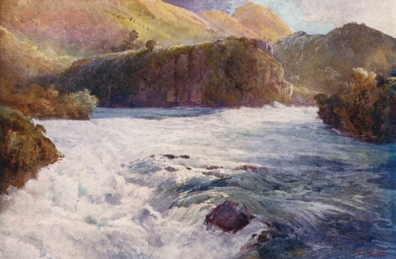Nova Zelândia: Aratiatia Rapids (litografia a cores) de Frank H Wright