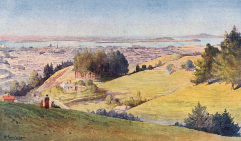 Nova Zelândia: Auckland (litografia a cores) de Frank H Wright