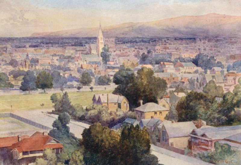 Nova Zelândia: Christchurch (litografia a cores) de Frank H Wright