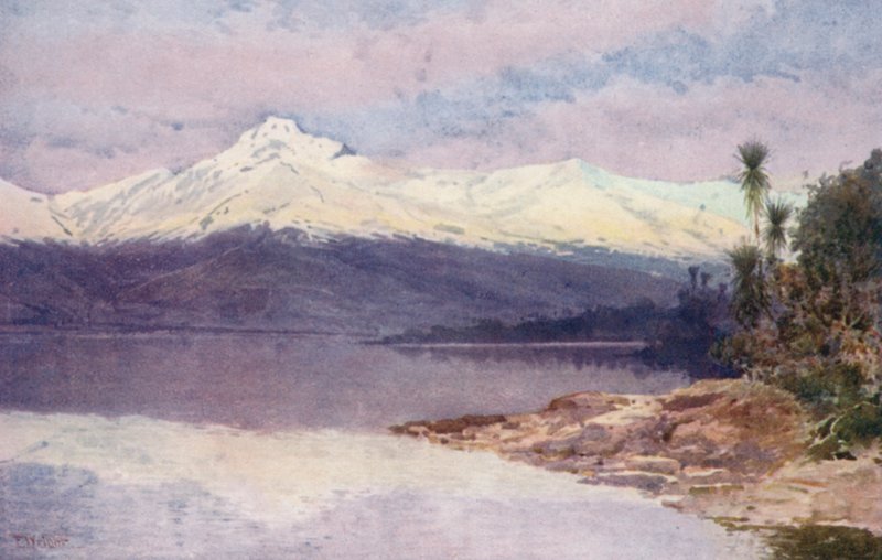 Nova Zelândia: Diamond Lake (litografia a cores) de Frank H Wright