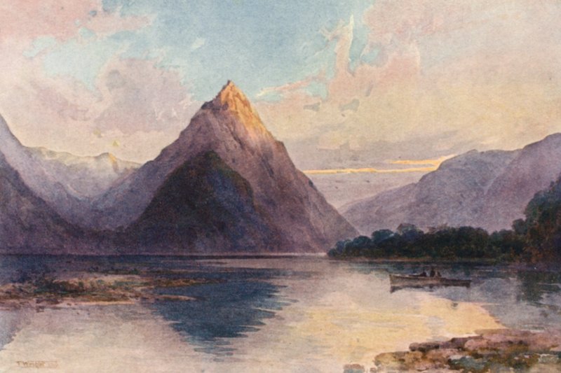 Nova Zelândia: Mitre Peak (litografia a cores) de Frank H Wright