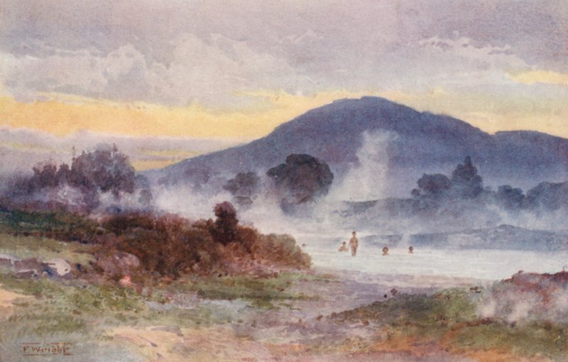 Nova Zelândia: Montanha Ngongotaha (litografia a cores) de Frank H Wright