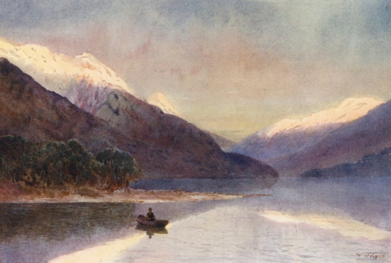 Nova Zelândia: North Fiord, Lago Te-Anau (litografia a cores) de Frank H Wright