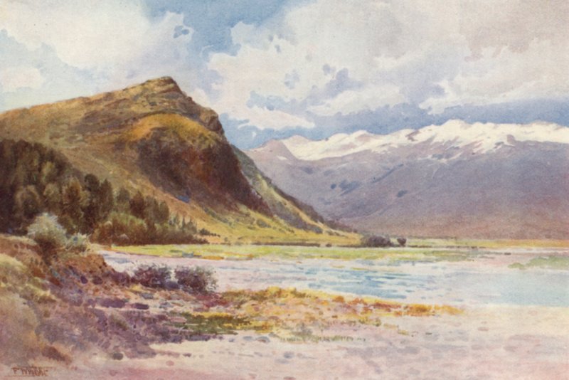 Nova Zelândia: "Paradise", Lago Wakatipu (litografia a cores) de Frank H Wright