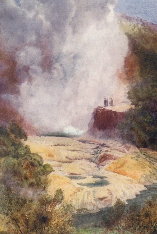Nova Zelândia: O Caldeirão de Champanhe (litografia a cores) de Frank H Wright