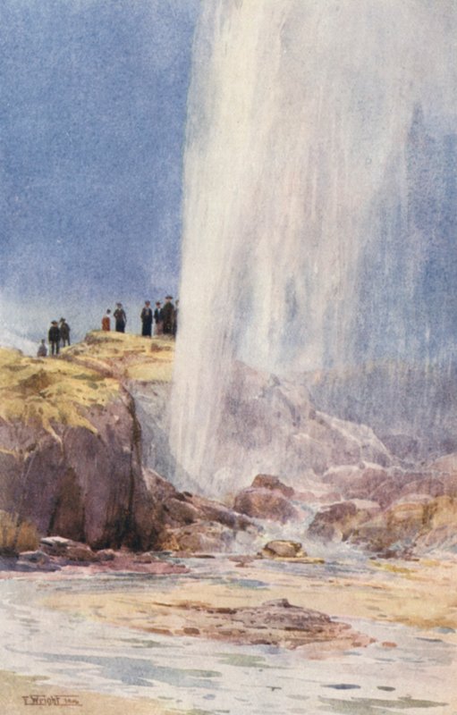 Nova Zelândia: Géiser de Wairoa (litografia a cores) de Frank H Wright