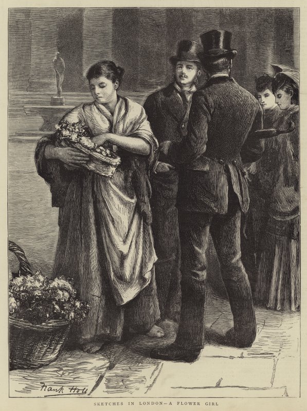 Esboços em Londres, uma menina de flor de Frank Holl