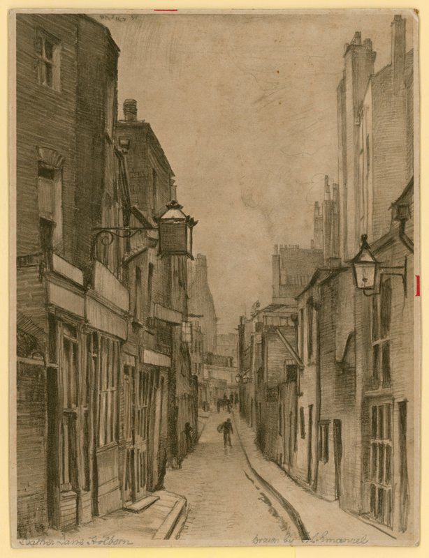 Esboço de Leather Lane, Holborn, Londres (gravura) de Frank Lewis Emanuel