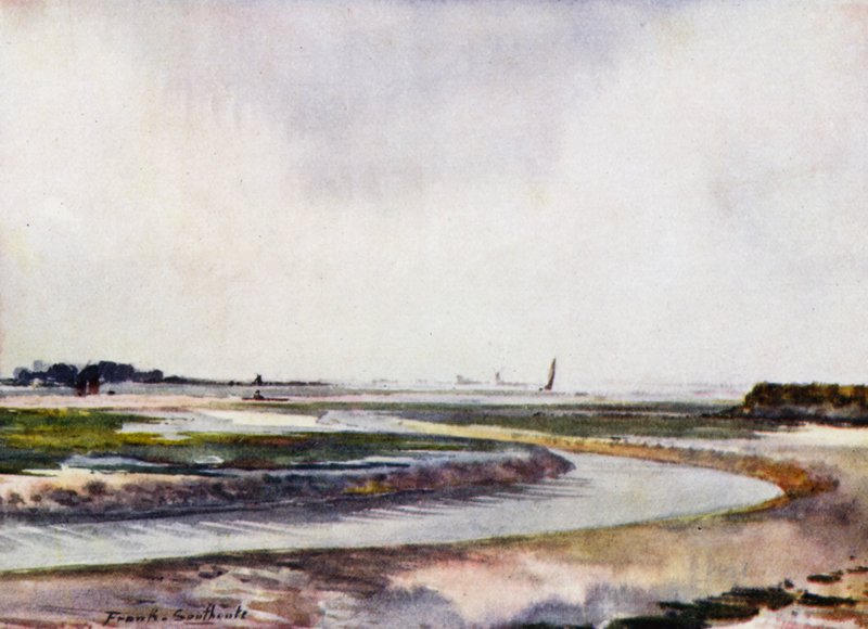 Norfolk Broads: Breydon, Água Baixa (cor litho) de Frank Southgate