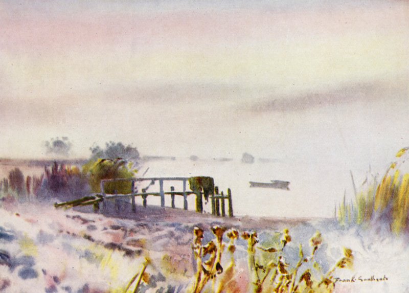 Norfolk Broads: Frosty Sunrise on Ormesby Broad (cor litho) de Frank Southgate