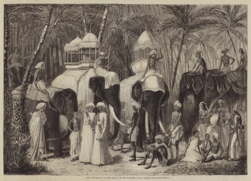 Os elefantes do rajá de Travancore de Frank Vizetelly