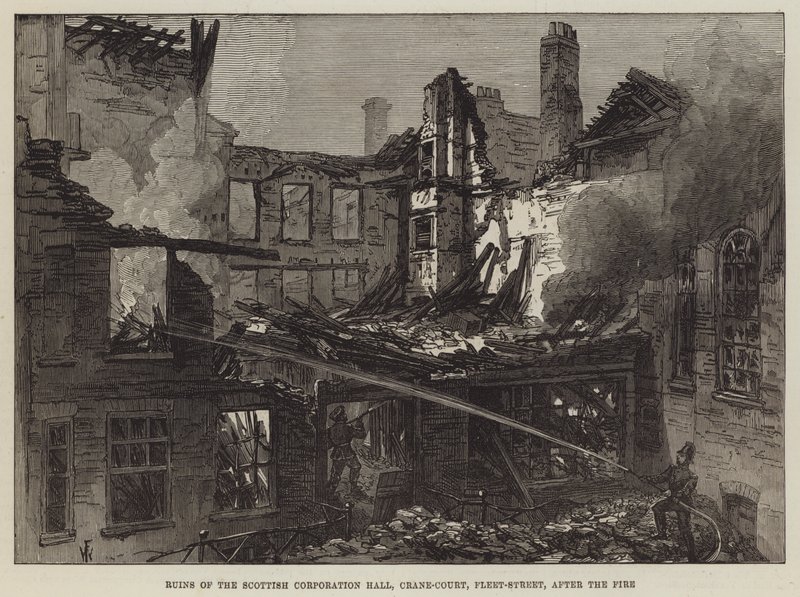 Ruínas da corporação escocesa Hall, Crane-Court, Fleet-Street, depois do incêndio de Frank Watkins