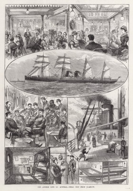 A Linha Anchor SS Austral, Trial Trip from Glasgow (gravura) de Frank Watkins