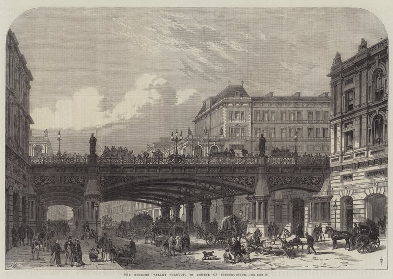 O viaduto do vale de Holborn, no curso da construção de Frank Watkins