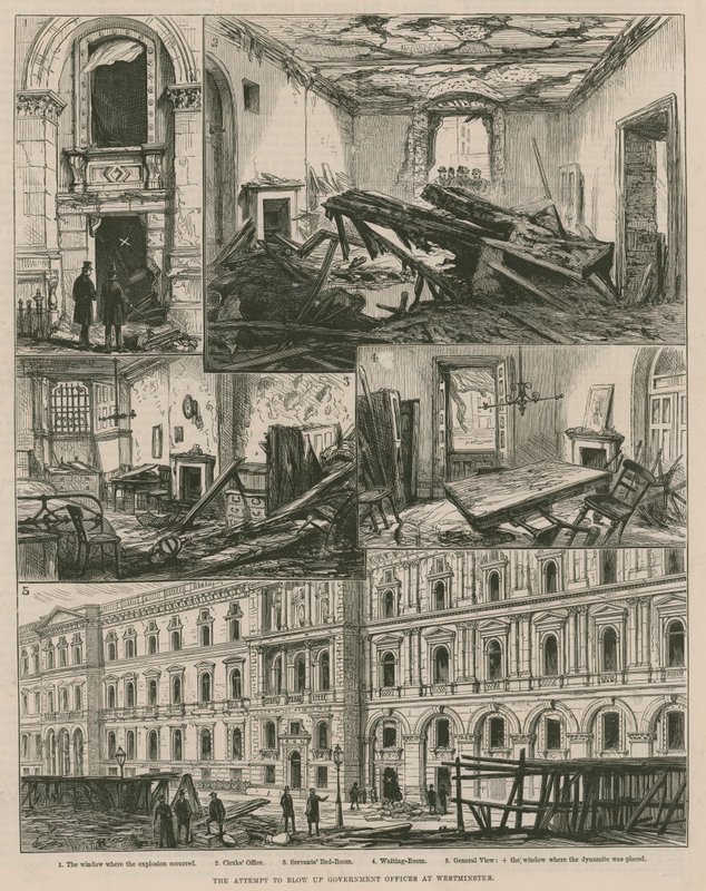 A tentativa de explodir escritórios do governo em Westminster (gravura) de Frank Watkins