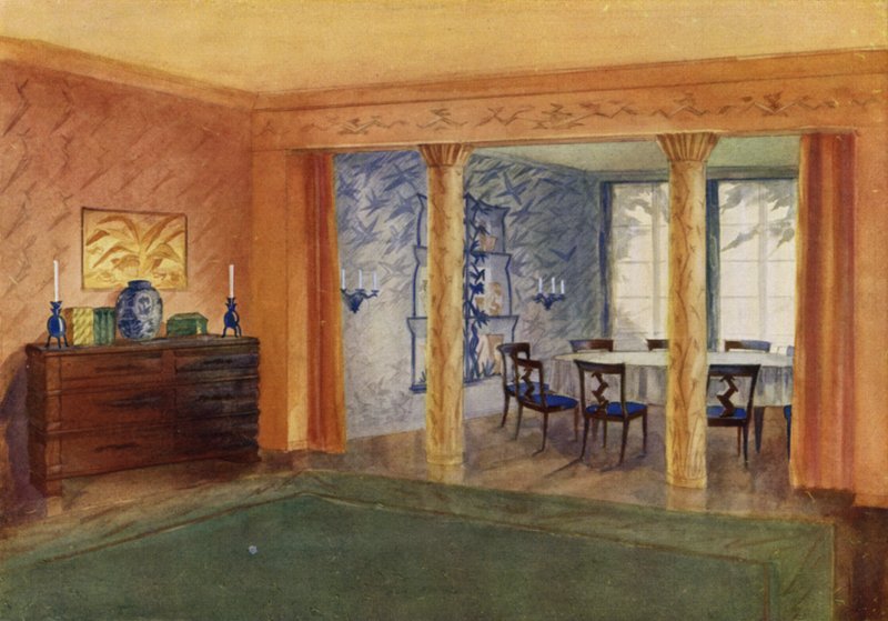 Sala de estar e jantar (lito a cores) de Frans Arnold Breuhaus de Groot