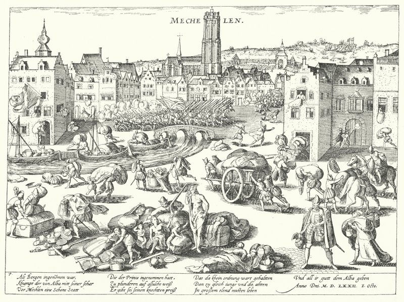 Sack of Mechelen pelos espanhóis de Franz (after) Hogenberg
