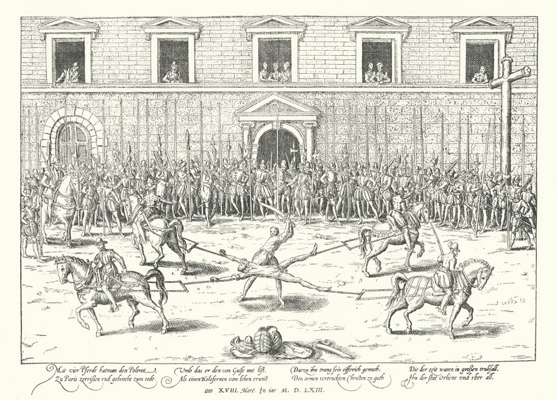 Execução de Jean de Poltrot pelo assassinato de Francisco, duque de Guise, Paris, 1563 de Franz Hogenberg