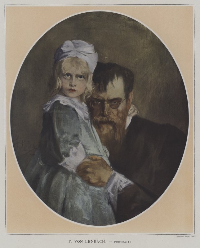 Auto-retrato com a Filha (cor litho) de Franz Seraph von (after) Lenbach