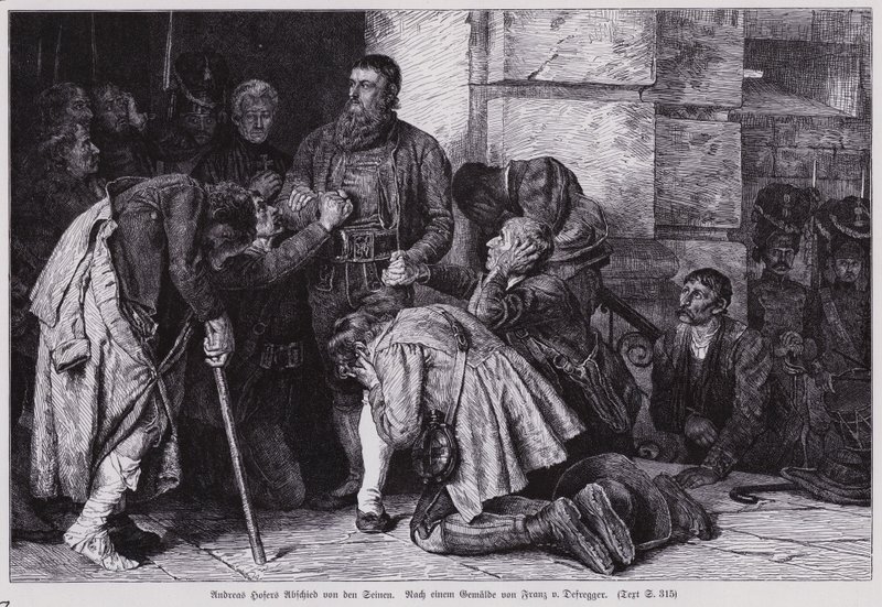 Andreas Hofer, líder da Rebelião Tirolesa contra a ocupação francesa e bávara, despedindo-se de seus seguidores antes de ser levado a Mântua para sua execução de Franz von (after) Defregger