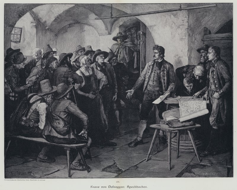 Josef Speckbacher, líder da rebelião do Tirol contra o domínio de Napoleão I (gravura) de Franz von (after) Defregger