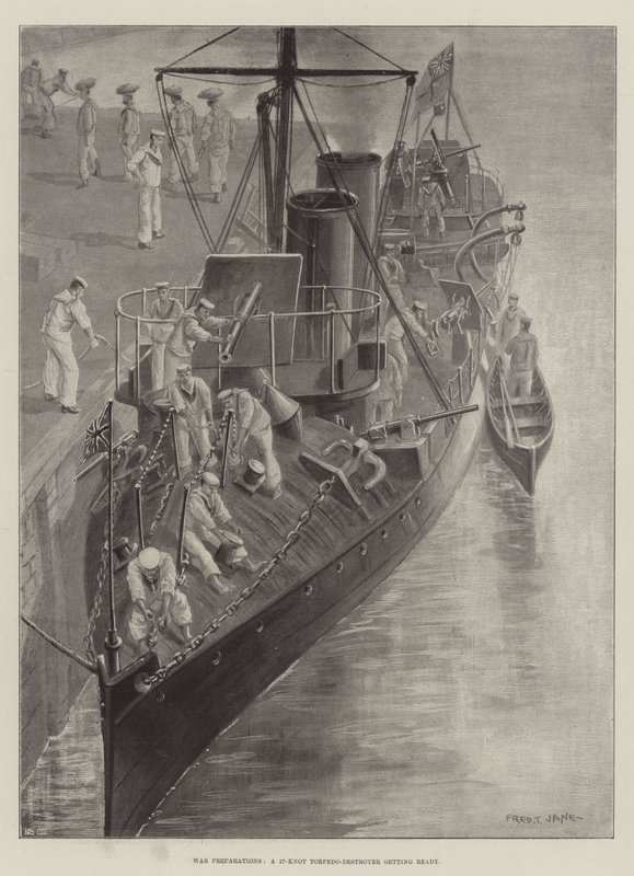 Preparativos de Guerra, um Destruidor de Torpedos de 27-nós se preparando de Fred T. Jane