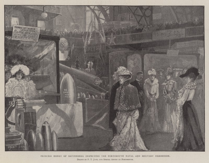 Princesa Henrique de Battenberg inspecionando a Exposição Naval e Militar de Portsmouth de Fred T. Jane