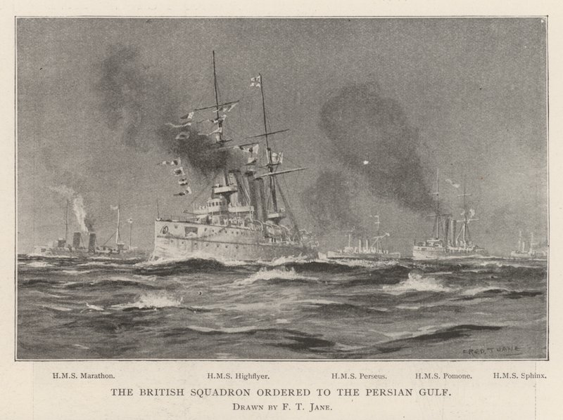 O esquadrão britânico ordenou ao Golfo Pérsico de Fred T. Jane