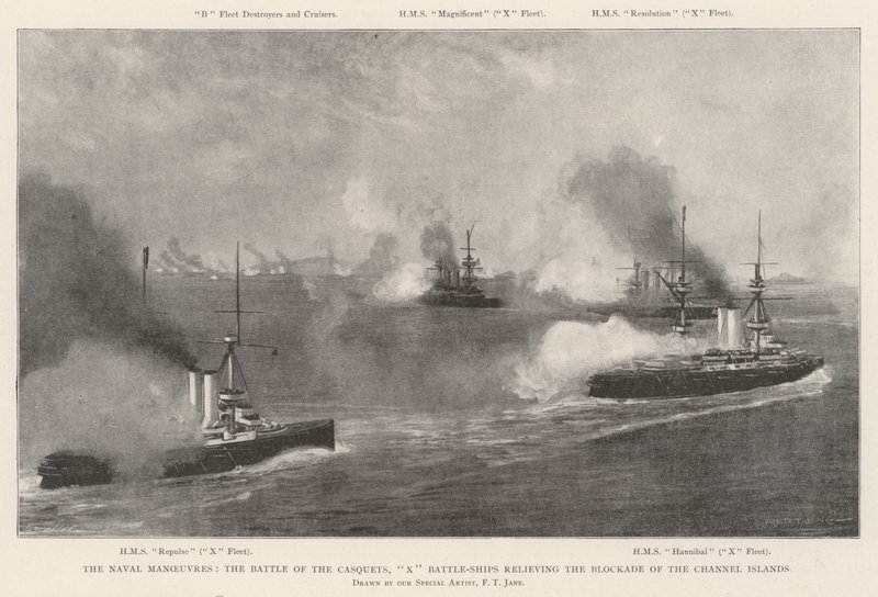 As Manobras Navais, a Batalha dos Casquets, X Navios de Batalha, aliviando o Bloqueio das Ilhas Anglo-Normandas de Fred T. Jane