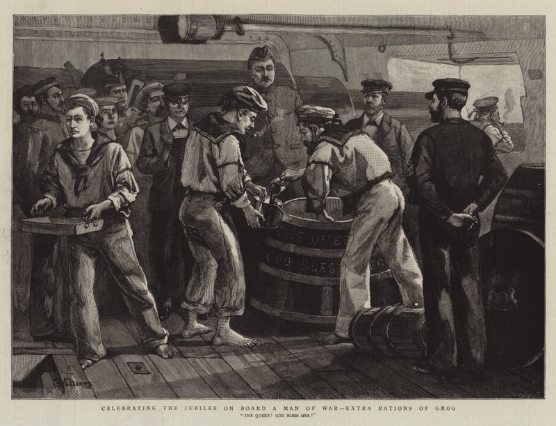 Comemorando o Jubileu a bordo de um homem de guerra, Extra Rations of Grog de Frederic Villiers