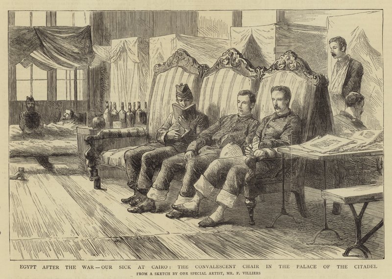 Egito após a guerra, nosso doente no Cairo, a cadeira de convalescença no Palácio da Cidadela de Frederic Villiers