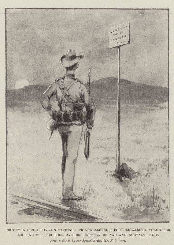 Protegendo as Comunicações, Voluntário de Port Elizabeth, do Príncipe Alfred, procurando por Boer Raiders entre De Aar e Norval&39;s Pont de Frederic Villiers