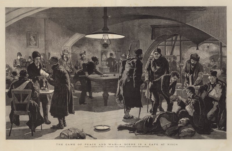 O jogo da paz e da guerra, uma cena em um café em Nisch de Frederic Villiers