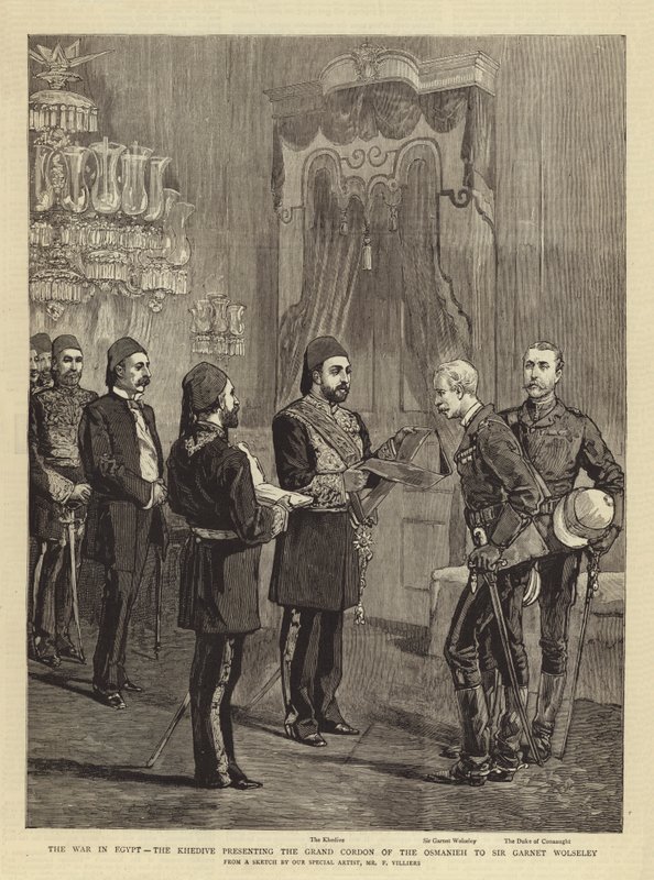 A Guerra no Egito, o Quediva apresentando o Grande Cordão da Osmanieh a Sir Garnet Wolseley de Frederic Villiers