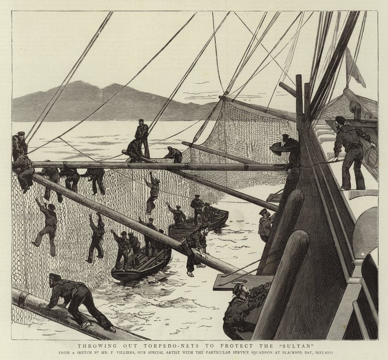 Jogando fora Torpedo-Nets para proteger o sultão de Frederic Villiers