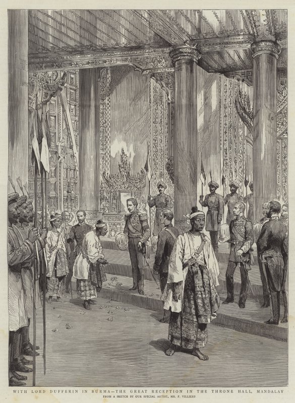 Com Lord Dufferin na Birmânia, a Grande Recepção no Salão do Trono, Mandalay de Frederic Villiers