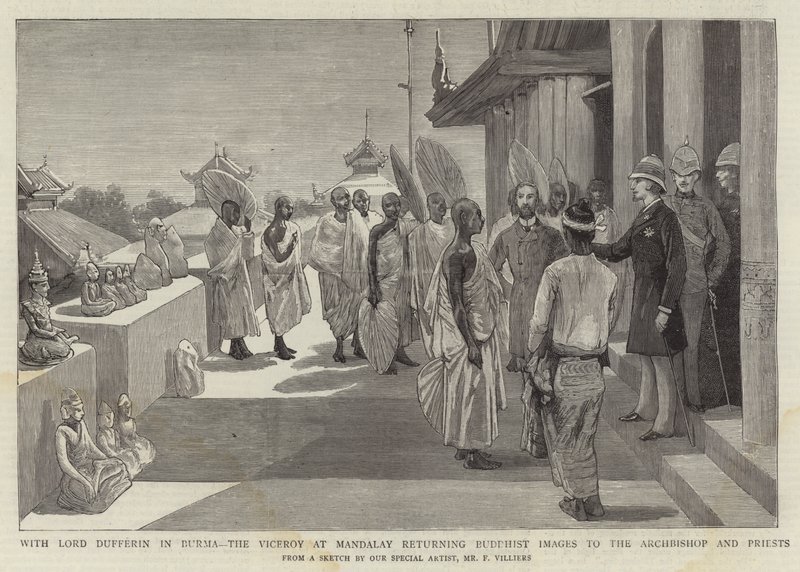 Com Lord Dufferin na Birmânia, o Vice-rei em Mandalay devolve as Imagens Budistas ao Arcebispo e aos Sacerdotes de Frederic Villiers