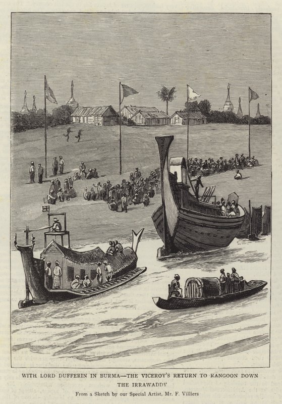 Com Lord Dufferin na Birmânia, o retorno do vice-rei a Rangoon pelo Irrawaddy de Frederic Villiers