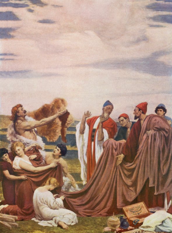 Comerciantes fenícios na costa da Grã-Bretanha (litografia a cores) de Frederic (after) Leighton