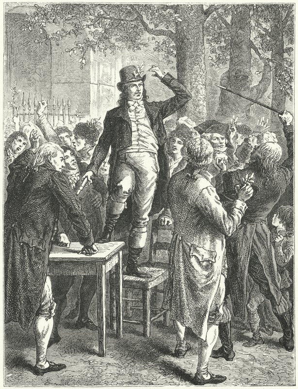 Discurso de Camille Desmoulins no Jardim do Palácio Real, Paris de Frederic Theodore (after) Lix