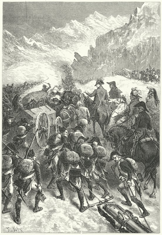 Napoleão a liderar o seu exército sobre os Alpes de Frederic Theodore (after) Lix