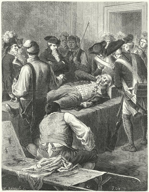 O ferido Maximilien Robespierre no Comitê de Segurança Pública aguardando sua execução, 1794 de Frederic Theodore Lix