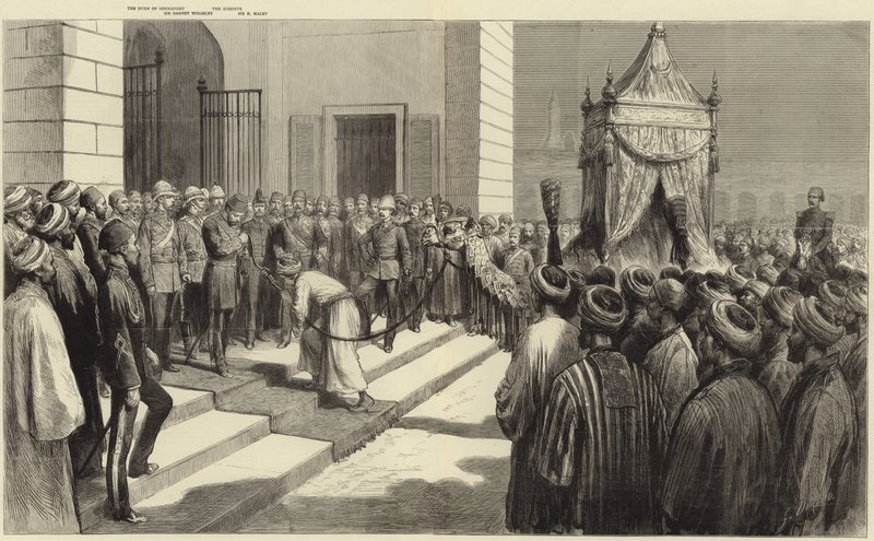 O quedive saudando o tapete sagrado no Cairo antes de seu despacho para Meca de Frederic Villiers