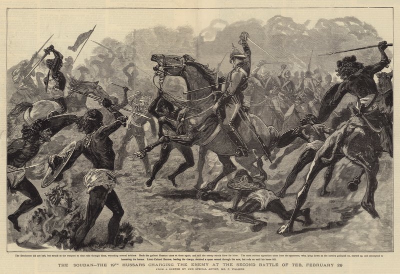 O Sudão, o 19º Hussardos acusando o Inimigo na Segunda Batalha de Teb, 29 de fevereiro de Frederic Villiers